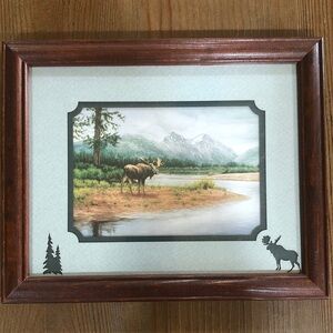 Wood-Tone Moose Framed Wall Art - Rustic Home Accent